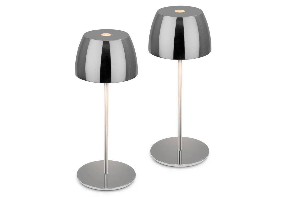 LED Tischleuchte kabellos dimmbar touch Tischlampe Akku Indoor/Outdoor, LED fest integriert, Tischlampe kabellos 20 x 8 cm versch. Farben 2,5W Wohnzimmer fra Briloner i Krom – produktbillede