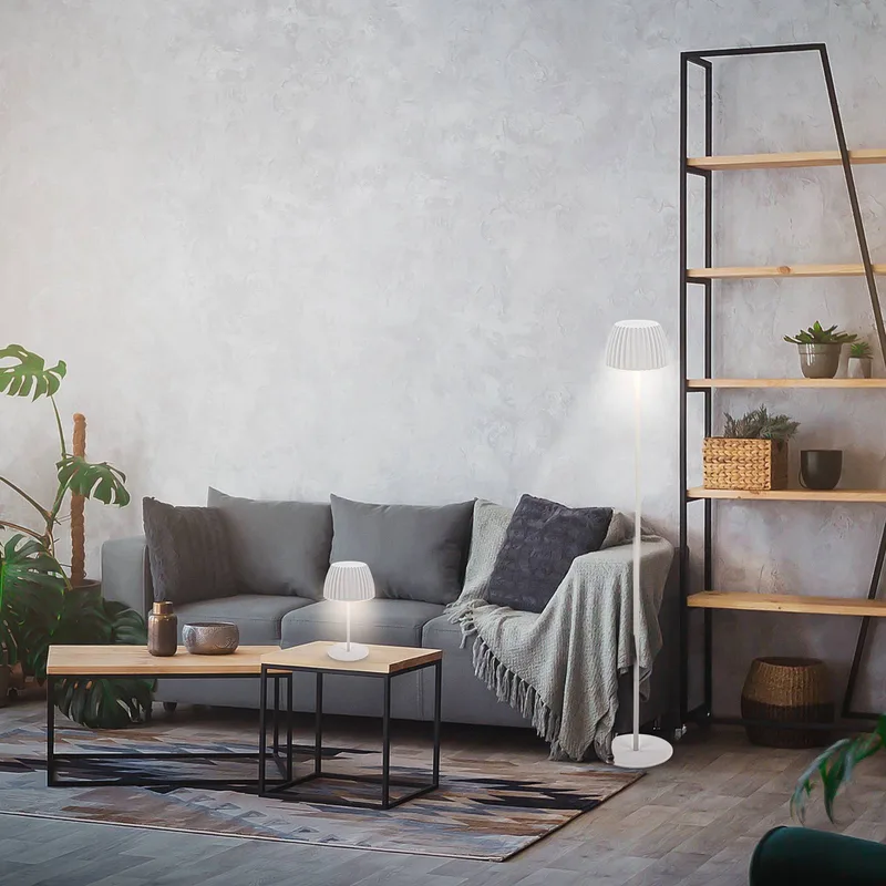 LED vloerlamp Brilo unplugged Riffle, touchdimmer fra Briloner i Hvid – produktbillede