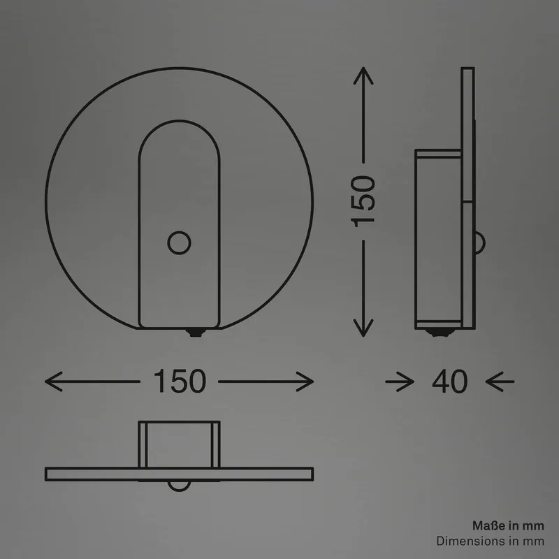 LED wandlamp op accu Taro, zwart mat, Ø 15 cm, sensor fra Briloner i Zwart mat, Hvid – produktbillede