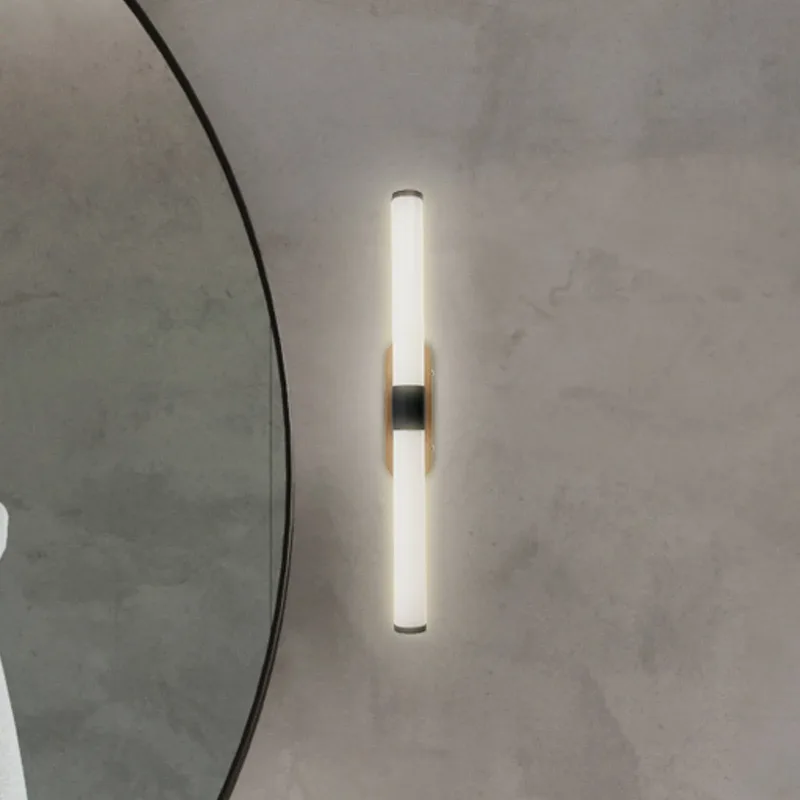 LED wandlamp Runt, zwart/hout 3.000 K IP44 Lengte 40 cm by Briloner in Black, Hout – product photo
