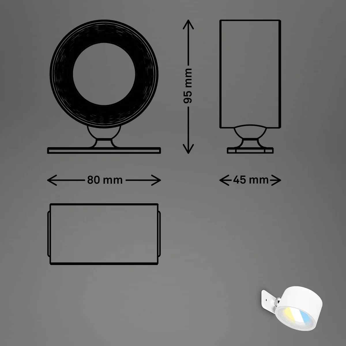 LED wandlamp Tari, CCT, touchdimmer, USB de Briloner en Blanc – photo produit 3 sur 4