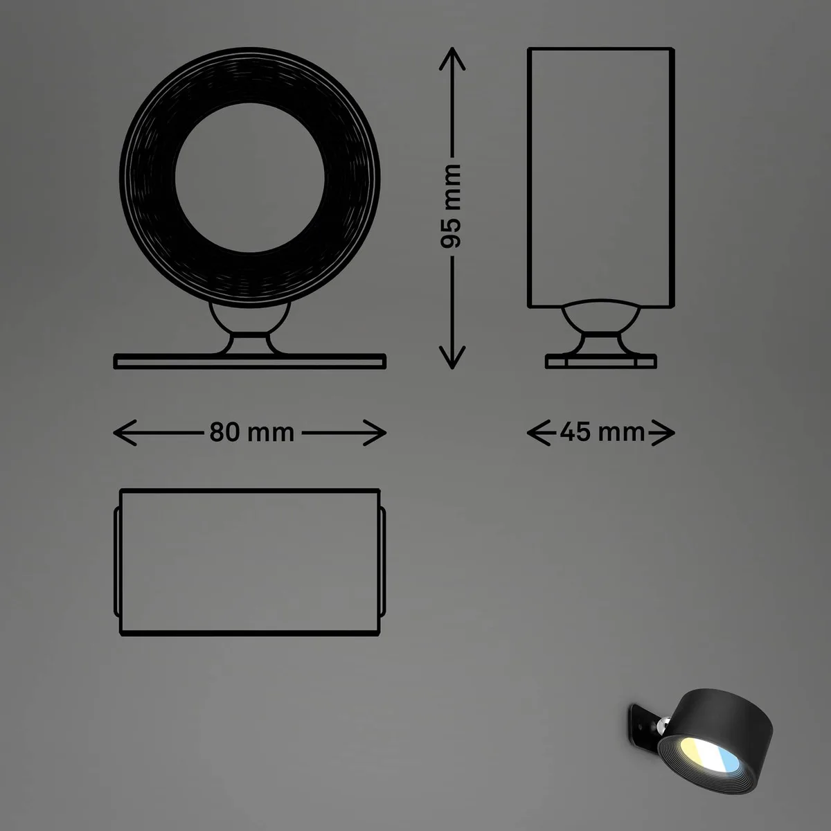 LED wandlamp Tari, CCT, touchdimmer, USB von Briloner in Schwarz – Produktfoto 3 von 4