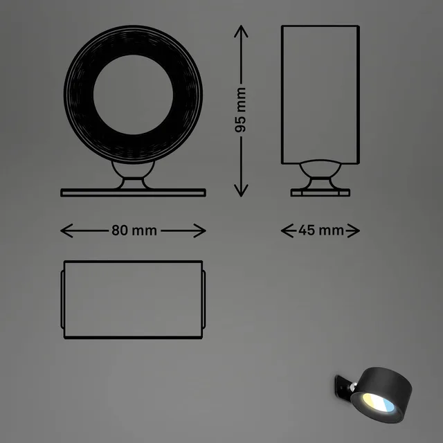 LED wandlamp Tari, CCT, touchdimmer, USB von Briloner in Schwarz – Produktfoto 3 von 4