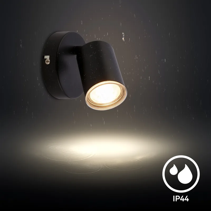 Nerida - LED Wandlamp - opbouwspot badkamer - wandspot badkamerverlichting - metaal - GU10 - IP44 - Ø10cm von Briloner in Schwarz – Produktfoto