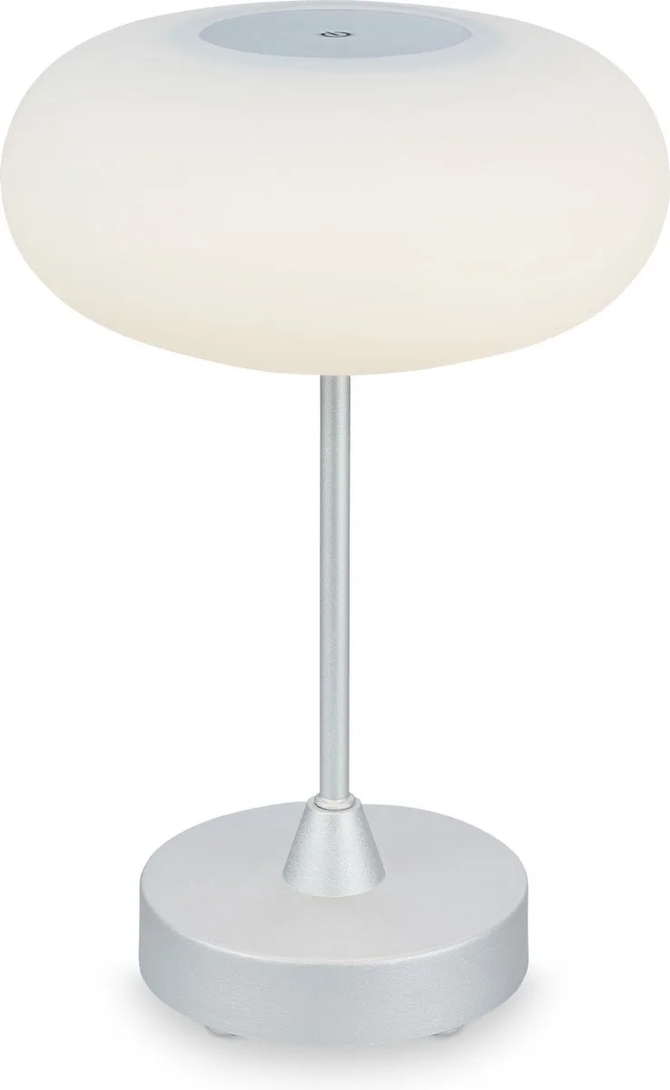 OLANA - LED tafellamp accu - dimbaar - glazen LED tafellamp - snoerloos - touch functie - 3.300K - warm wit - chroom mat - 150x160 mm (HxD) von Briloner in Mat chroom – Produktfoto
