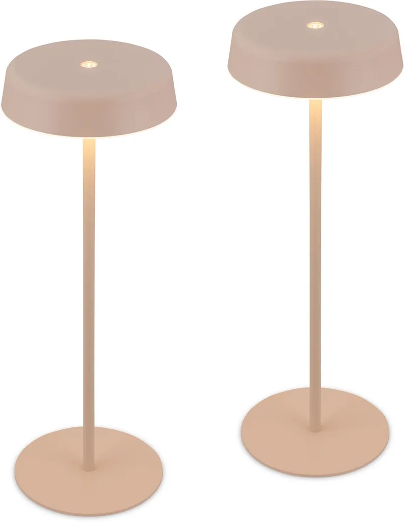 Pala – Set van 2 Tafellampen oplaadbaar – dimbaar – draadloos – IP44 – warm wit licht – beige – Ø13 x 36,5 cm by Briloner in Beige – product photo