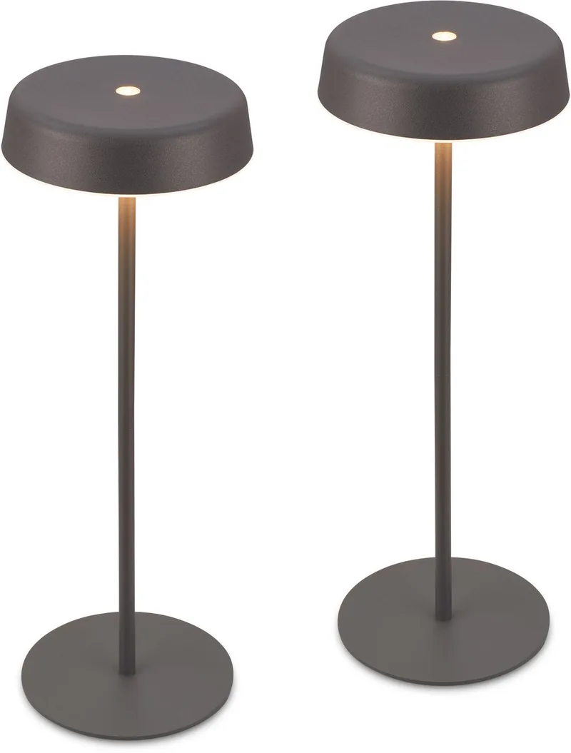 Pala – Set van 2 Tafellampen oplaadbaar – dimbaar – draadloos – IP44 – warm wit licht – antraciet – Ø13 x 36,5 cm de Briloner en Anthracite – photo produit