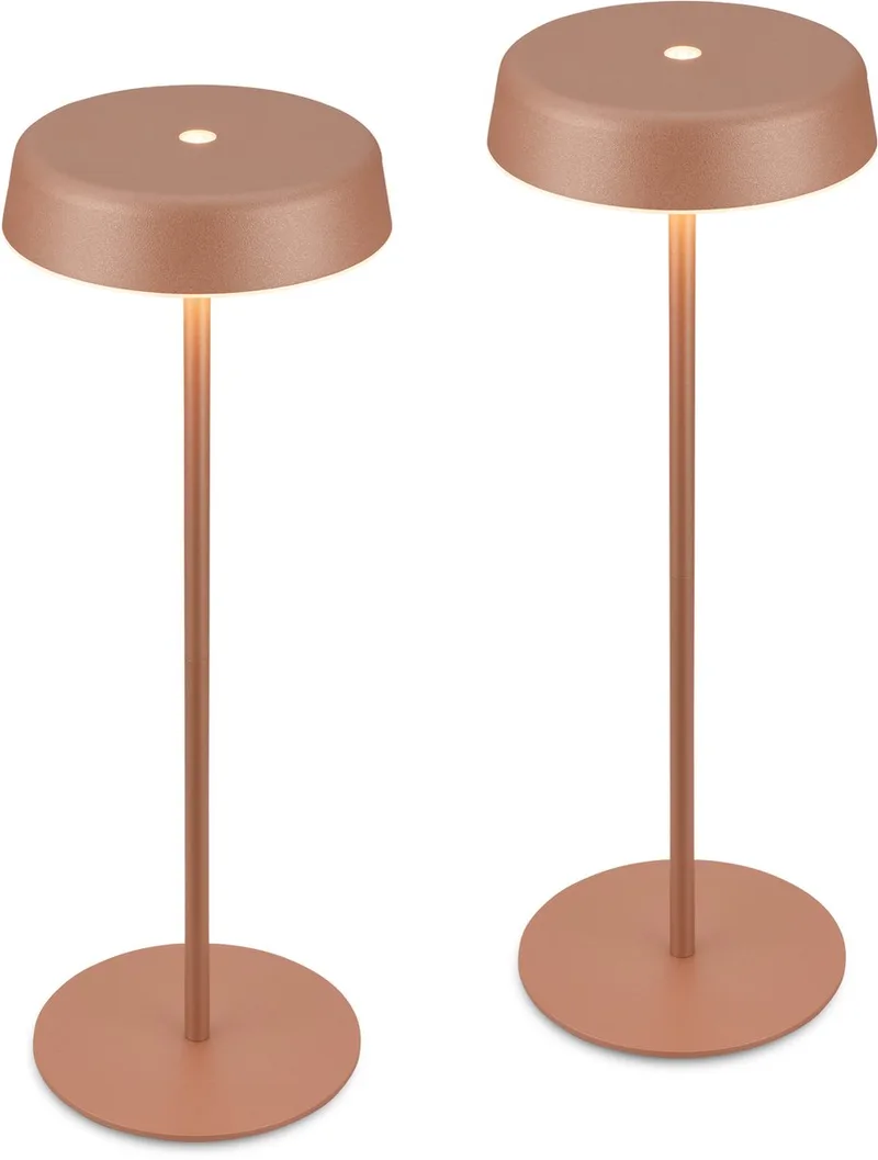 Pala – Set van 2 Tafellampen oplaadbaar – dimbaar – draadloos – IP44 – warm wit licht – koffie kleur – Ø13 x 36,5 cm de Briloner en Koffie (Set van 2) – photo produit