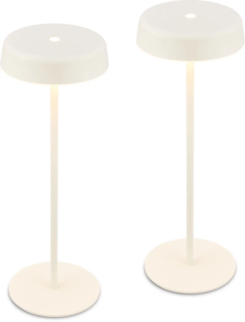 Pala – Set van 2 Tafellampen oplaadbaar – dimbaar – draadloos – IP44 – warm wit licht – wit – Ø13 x 36,5 cm fra Briloner i Hvid – produktbillede