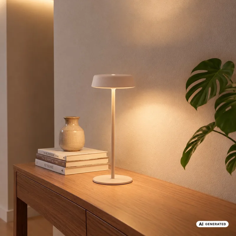 Pala –Tafellamp oplaadbaar – dimbaar – draadloos – IP44 – warm wit licht – Ø13 x 36,5 cm von Briloner in Beige – Produktfoto