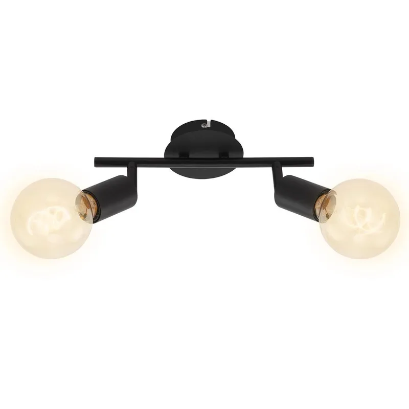 PEARL - Plafond spot 2-lichts - plafondlamp retro / vintage - spotkoppen draaibaar en kantelbaar - 2x E27 - max. 60W - metaal - met een metalen rand de Briloner en Noir – photo produit