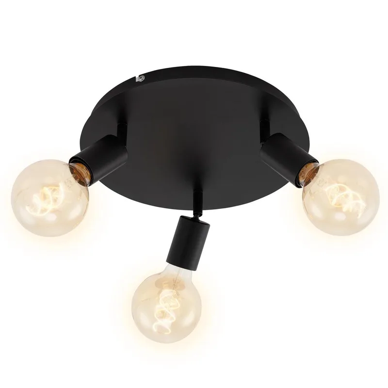 PEARL - Plafond spot 3-lichts - plafondlamp retro / vintage - spotkoppen draaibaar - 3x E27 - max. 60W - metaal - Ø 30cm de Briloner en Noir – photo produit