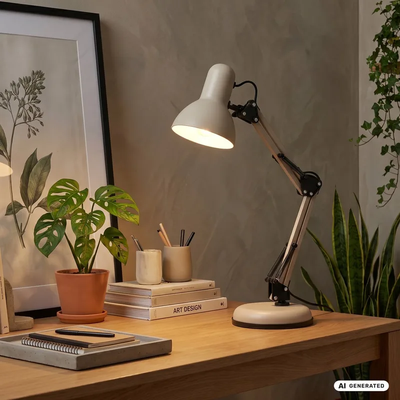 PIXA - Tafellamp - bureaulamp - zwenkbaar - kabelschakelaar - E14 fitting - max. 25 watt - Ø15.5 x 53 cm de Briloner en Beige – photo produit