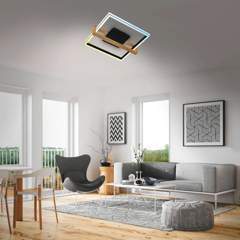 Plafondlamp 3768015 CCT met afstandsbediening de Briloner en Noir, Licht hout, Blanc – photo produit