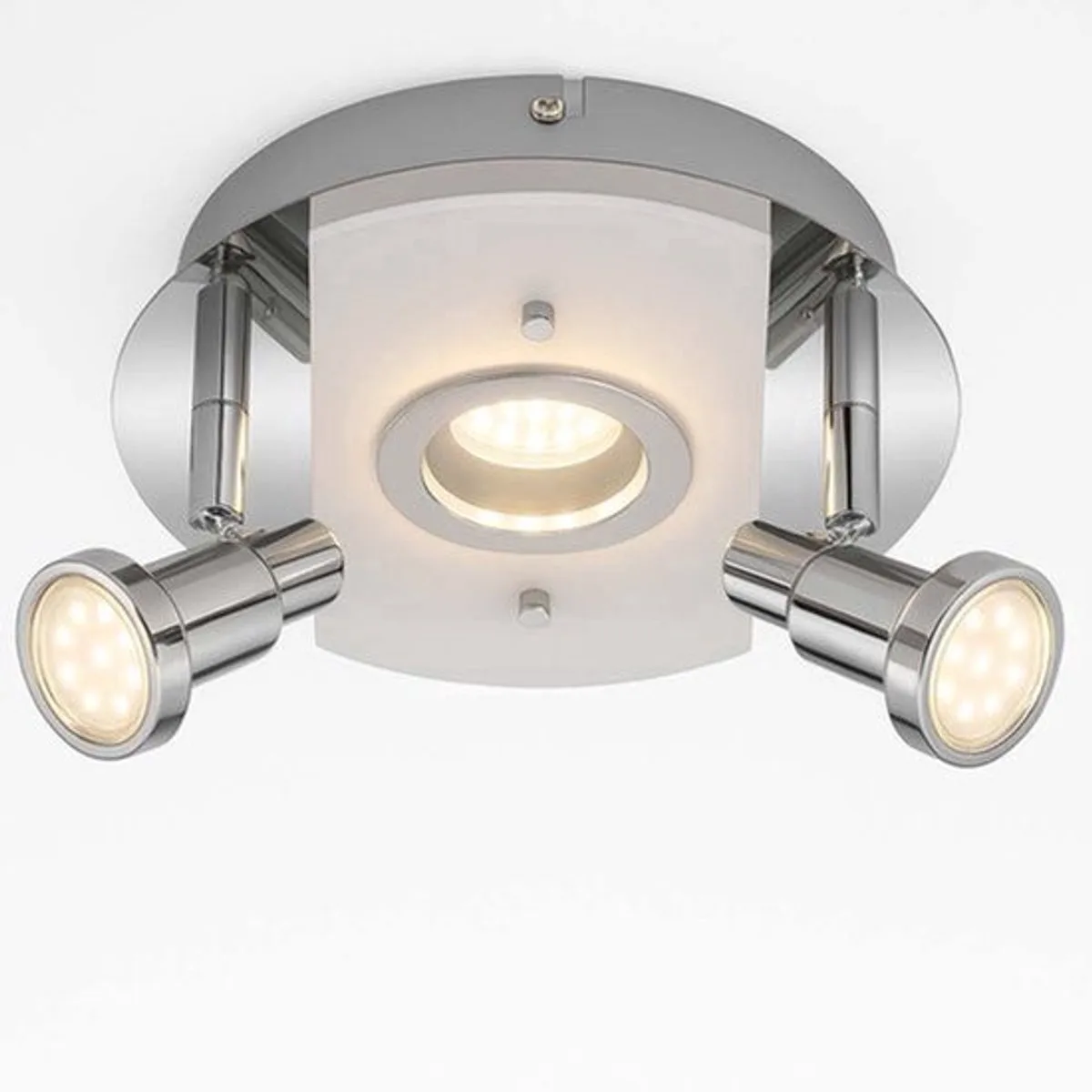 Plafondlamp badkamer rondel 3-lichts metaal chroom eetkamer plafondlamp met beweegbare spots, rondel, LED 11 watt 900 lm, DxH 20x11,5 cm de Briloner en Argent – photo produit