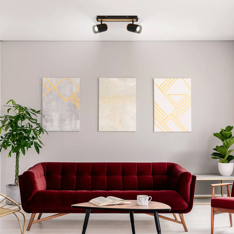 Plafondspot Duta, lengte 40 cm, zwart/houtkleur, 2-lamps. fra Briloner i Sort, Licht hout – produktbillede