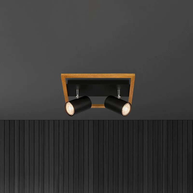 Plafondspot Frey houten frame GU10 zwart 2-lamps by Briloner in Black, Licht hout – product photo