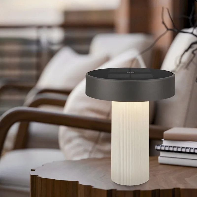 Poga - Tafellamp oplaadbaar & solar - dimbaar - zonne energie buitenverlichting - warm wit licht - Ø16 cm - antraciet von Briloner in Offwhite – Produktfoto