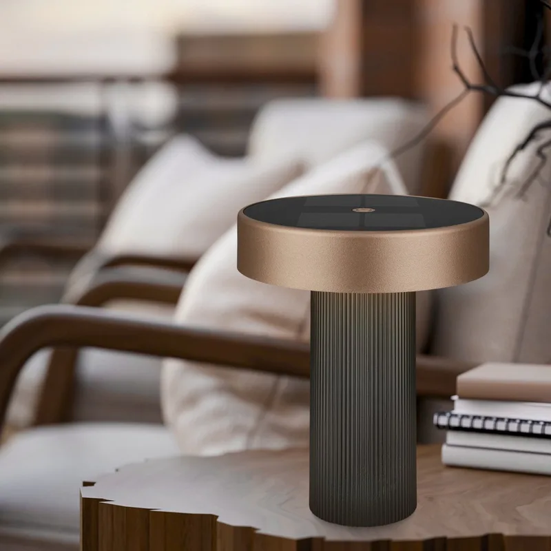 Poga - Tafellamp oplaadbaar & solar - dimbaar - zonne energie buitenverlichting - warm wit licht - Ø16 cm - antraciet metallic de Briloner en Bronze – photo produit