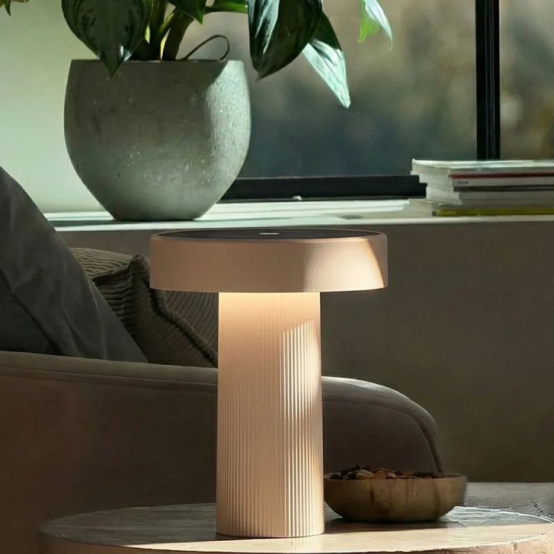 Poga - Tafellamp oplaadbaar & solar - dimbaar - zonne energie buitenverlichting - warm wit licht - Ø16 cm de Briloner en Beige – photo produit