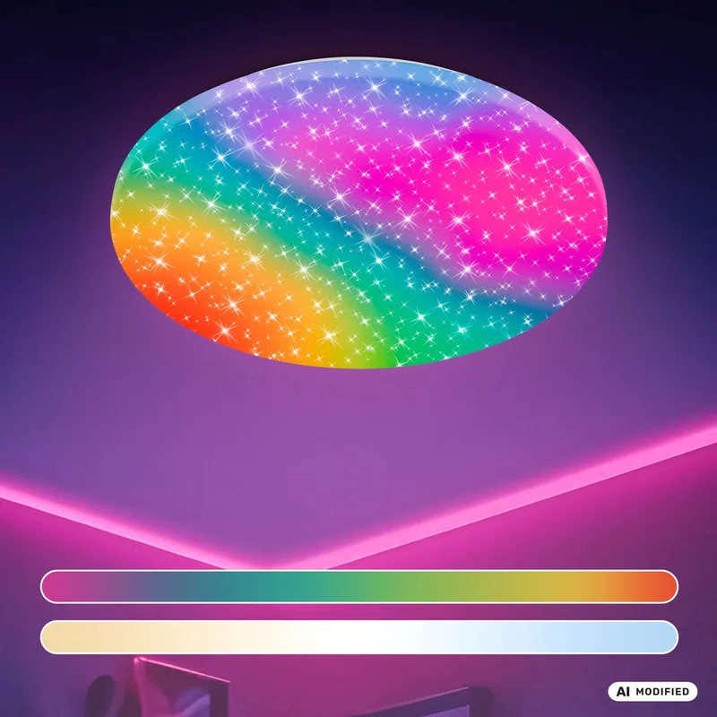 Rainbow - RGBIC Plafondlamp dimbaar - met kleurwisseling en afstandsbediening - met sterrenhemel - Ø50cm van Briloner in Wit – productfoto