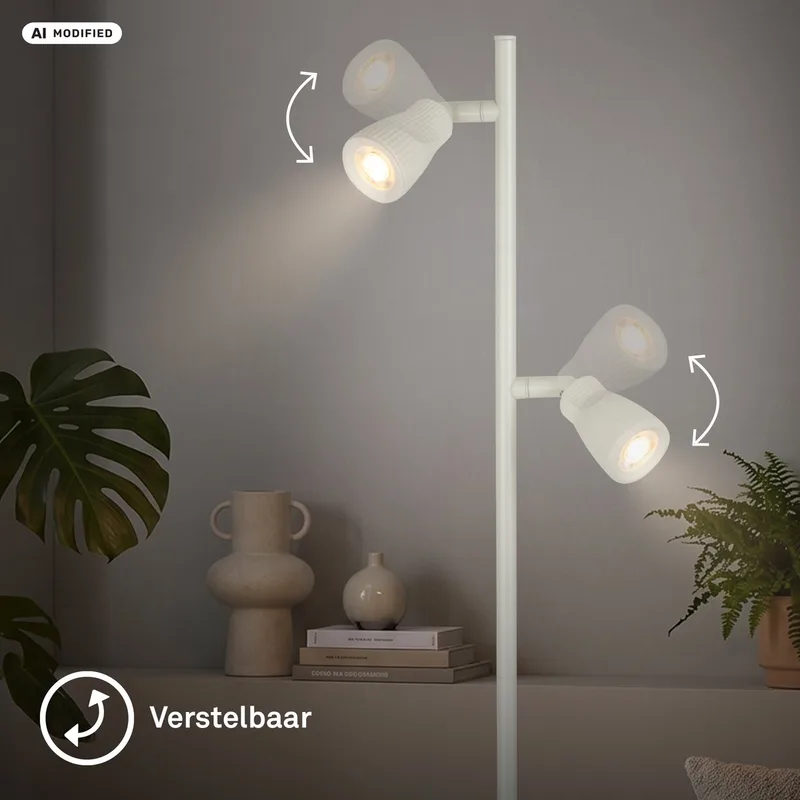 Riff - Vloerlamp - staande lamp woonkamer - staanlamp draaibar - incl. warm licht - h.: 141.5 cm - oudwit fra Briloner i Hvid – produktbillede