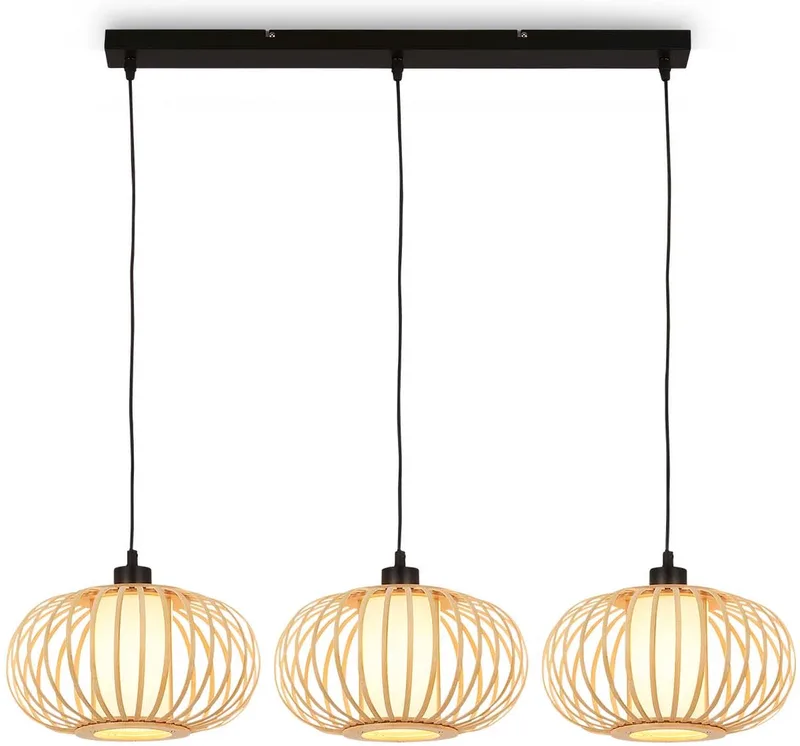 ROTTI - Hanglamp, 120 cm, 3x E27, max. 10W, houtkleurig de Briloner en Naturel-zwart – photo produit