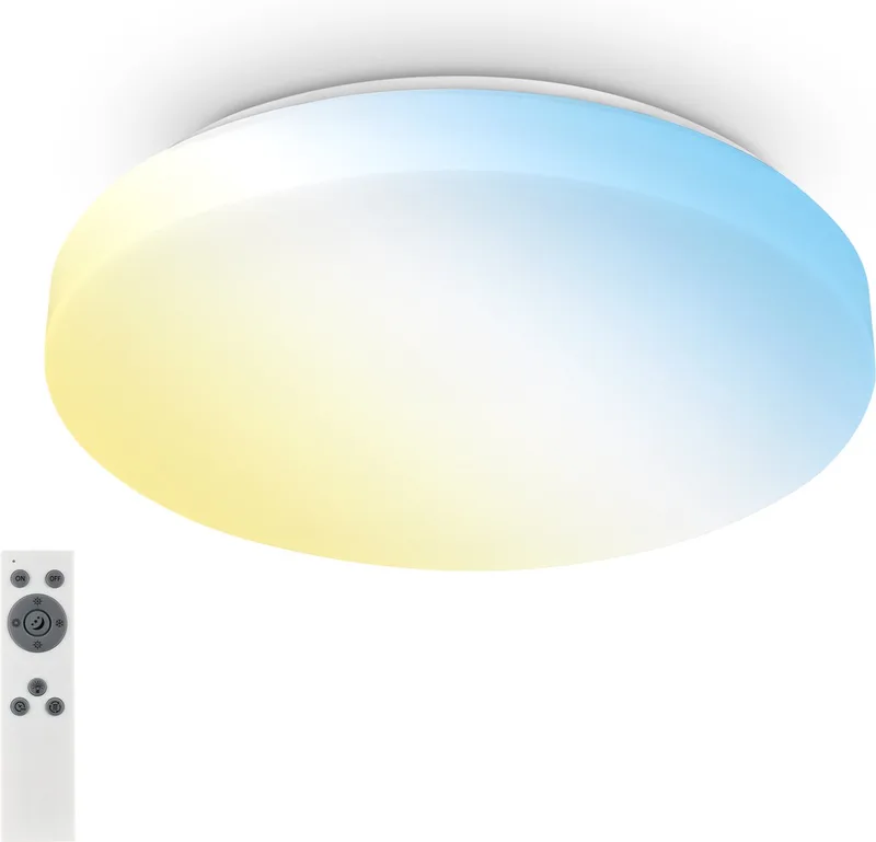 Rowny - LED Badkamerverlichting - dimbaar - met afstandsbediening - plafonniére met CCT & nachtlichtfunctie - Ø39cm de Briloner en Blanc – photo produit