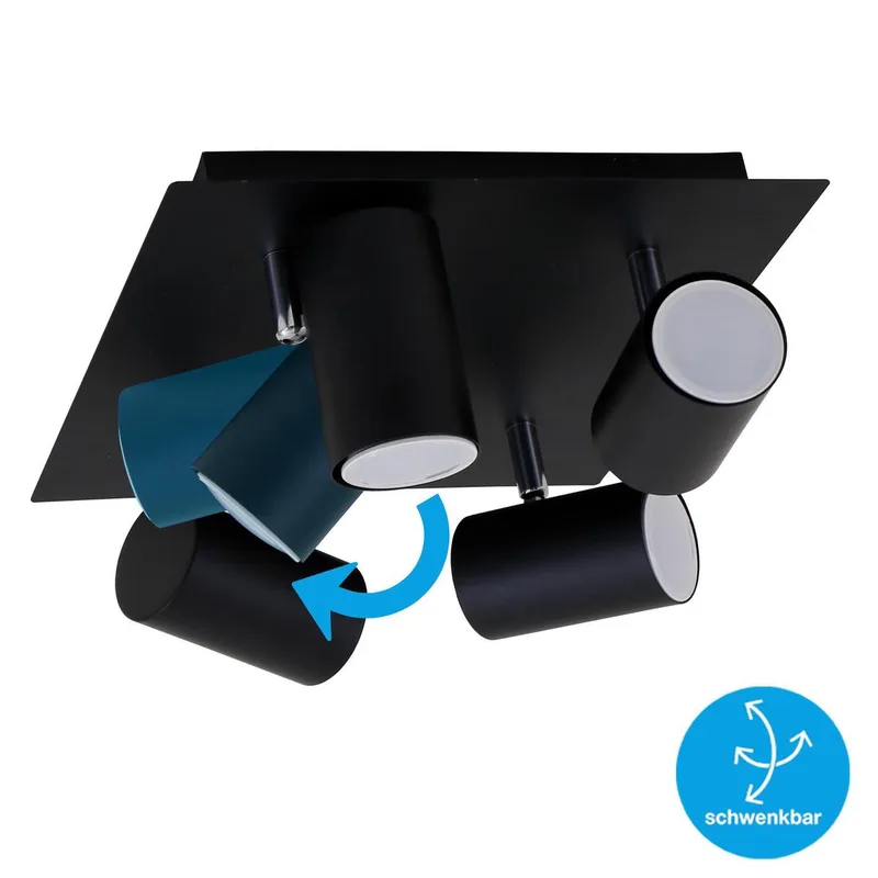 RUN - Plafondspo - opbouwspot met 4-lichts - draaibaar - plafondlamp - GU10 - max. 40 Watt de Briloner en Noir – photo produit
