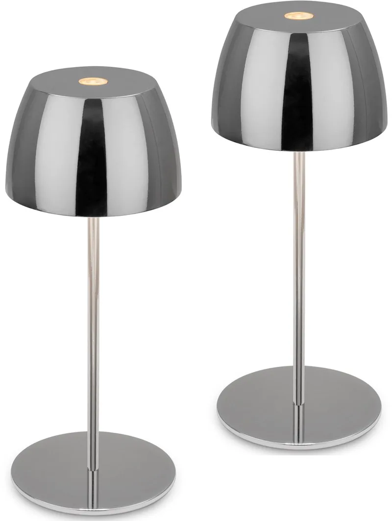 Serina mini - Set van 2 Tafellampen oplaadbaar - dimbaar - voor binnen & buiten - snoerloos - Ø8 x 20 cm - chroomkleurig von Briloner in Silber – Produktfoto