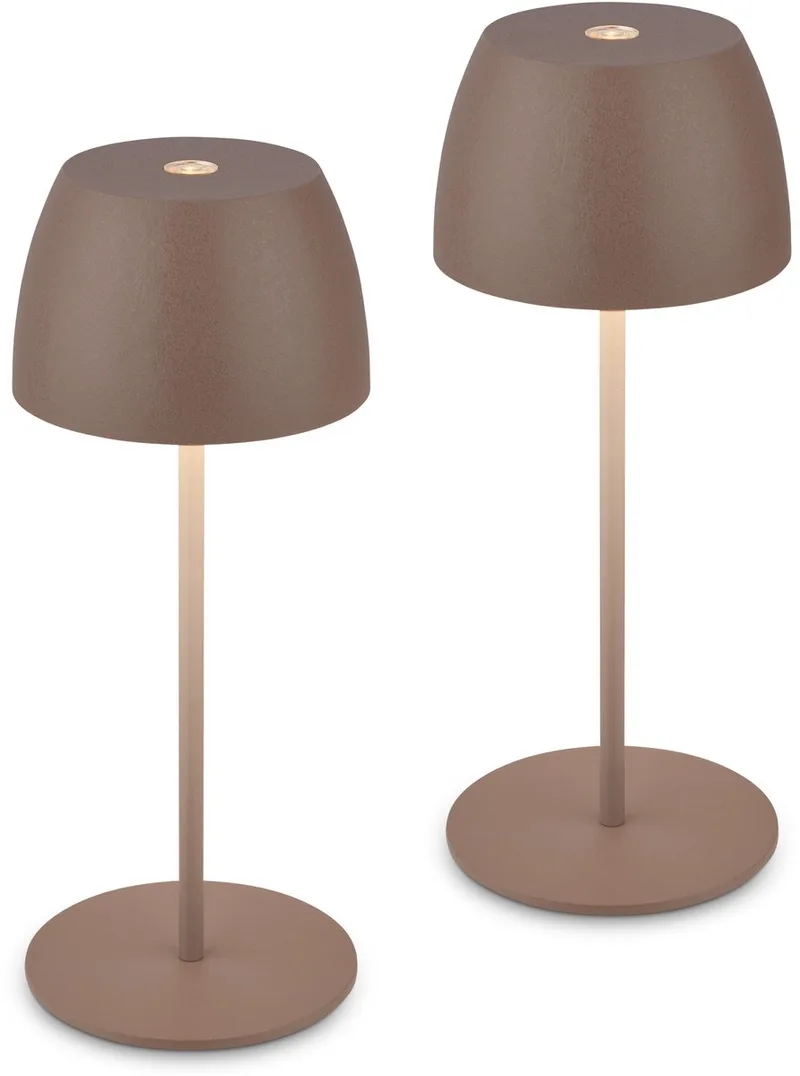 Serina mini - Set van 2 Tafellampen oplaadbaar - dimbaar - voor binnen & buiten - snoerloos - Ø8 x 20 cm van Briloner in Bruin – productfoto