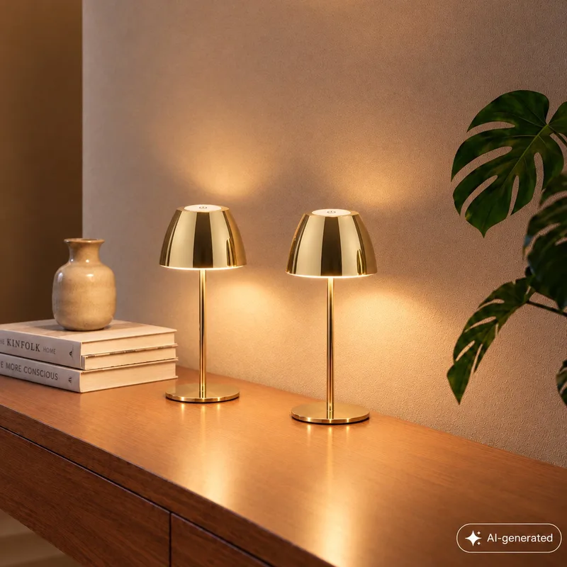 Serina - Set van 2 Tafellampen oplaadbaar - dimbaar - touch - snoerloos - Ø13,5 x 36 cm - goud kleur de Briloner en Or – photo produit