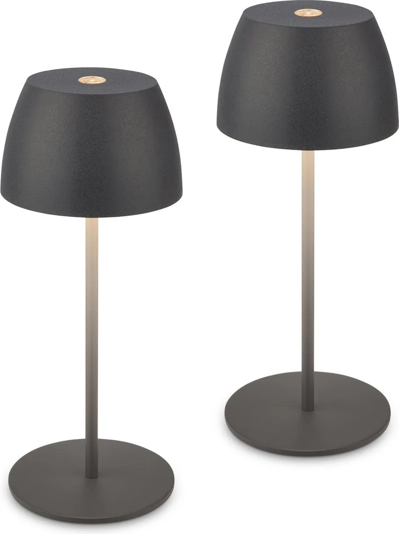 Set van 2 mini Tafellampen - oplaadbar buitenlampen - IP44 - warm wit licht 2.700 K - dimbaar - met USB-C - 8x20 cm von Briloner in Anthrazit – Produktfoto