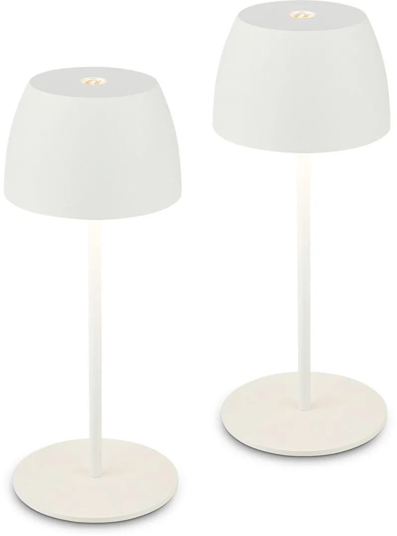 Set van 2 mini Tafellampen - oplaadbar buitenlampen - IP44 - warm wit licht 2.700 K - dimbaar - met USB-C - wit - 8x20 cm de Briloner en Blanc – photo produit