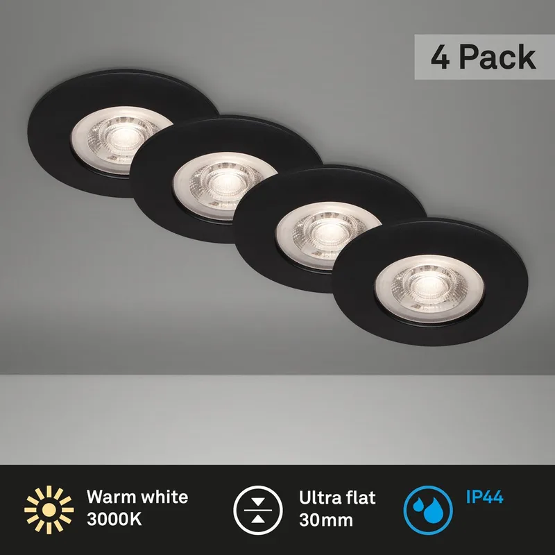 Set van 4 LED Inbouwspots - badkamerverlichting - Ø9 cm - IP44 - 4.9 W - 480 Lm - 3.000 K de Briloner en Noir – photo produit