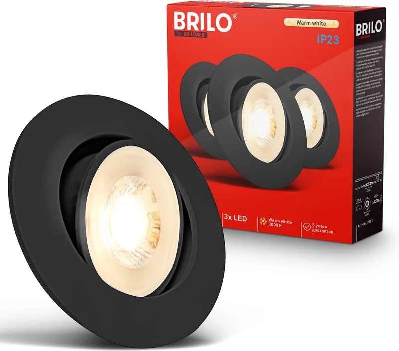 Show - Inbouwspots set van 3 - spotjes - 3.000K warm wit licht - 4.9W - Ø9cm de Briloner en Noir – photo produit