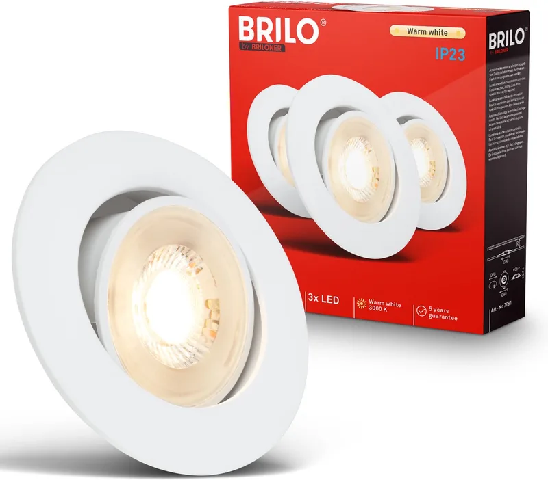 Show - Inbouwspots set van 3 - spotjes - 3.000K warm wit licht - 4.9W - wit - Ø9cm de Briloner en Blanc – photo produit