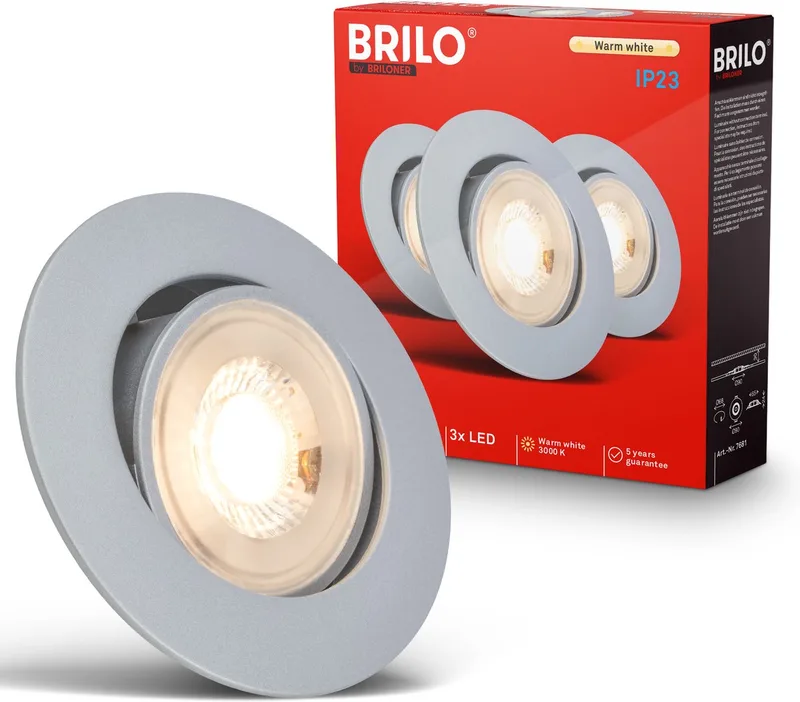 Show - Inbouwspots set van 3 - spotjes - 3.000K warm wit licht - 4.9W - Ø9cm de Briloner en Chrome – photo produit
