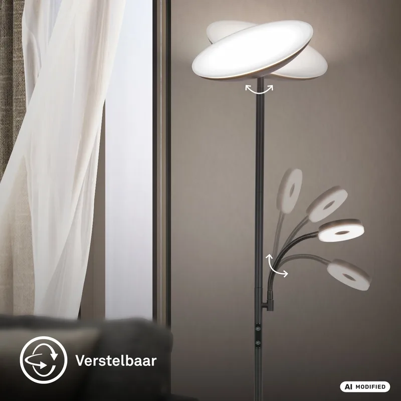 Sira - Vloerlamp - stande lamp met CCT - leeslamp woonkamer - dimbare LED staande uplighter - h: 180cm van Briloner in Zwart – productfoto