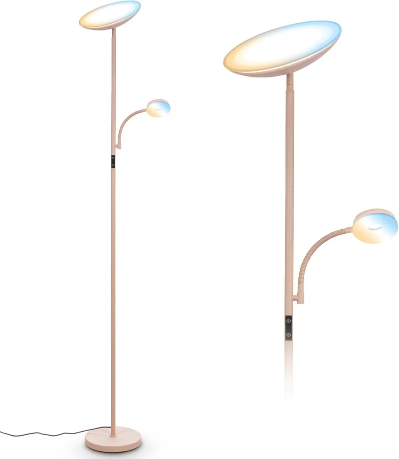 Sira - Vloerlamp - stande lamp met CCT - leeslamp woonkamer - dimbare LED staande uplighter - h: 180cm de Briloner en Beige – photo produit