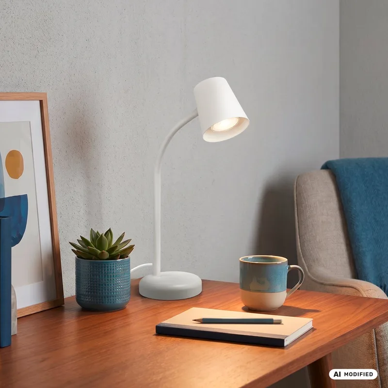 Skriva lampe de table, lampe de bureau, avec câble, lampe de table pivotante, excl. GU10, 13 x 38,5 cm de Briloner en Blanc – photo produit