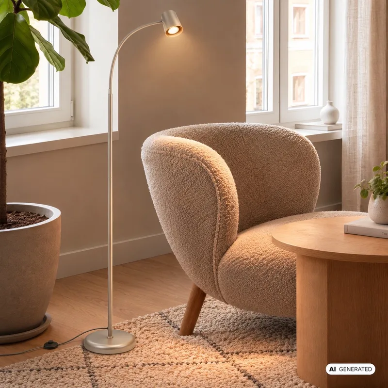 Skriva lampadaire, lampe sur pied de salon, liseuse, excl. GU10, 127.5cm de Briloner en Satijn-metallic – photo produit