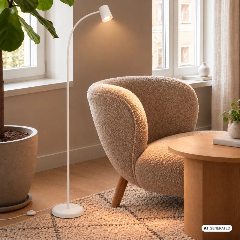 Skriva lampadaire, lampe sur pied de salon, liseuse, excl. GU10, 127.5cm de Briloner en Blanc – photo produit