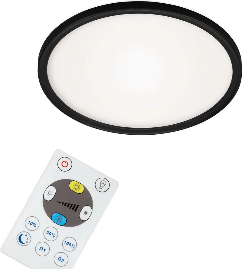 Slim - CCT Plafondlamp led - plafoniere met afstandsbediening - warm wit licht & koel wit licht - dimbaar - 18W - 29cm de Briloner en Noir – photo produit