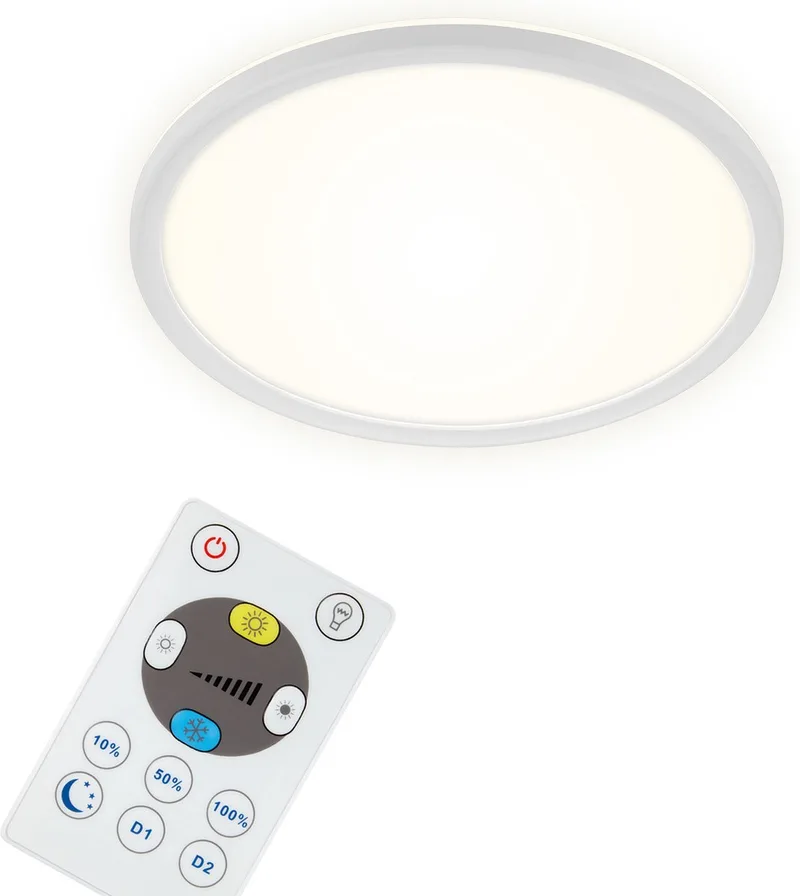 Slim - CCT Plafondlamp led - plafoniere met afstandsbediening - warm wit licht & koel wit licht - dimbaar - 18W - 29cm - wit fra Briloner i Hvid – produktbillede