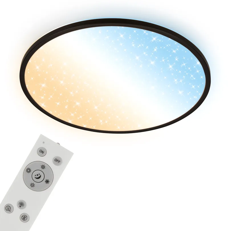 Slim - LED Plafondlamp sterrenhemel - CCT plafonniere - dimbaar - met afstandsbediening - Ø58cm fra Briloner i Sort – produktbillede