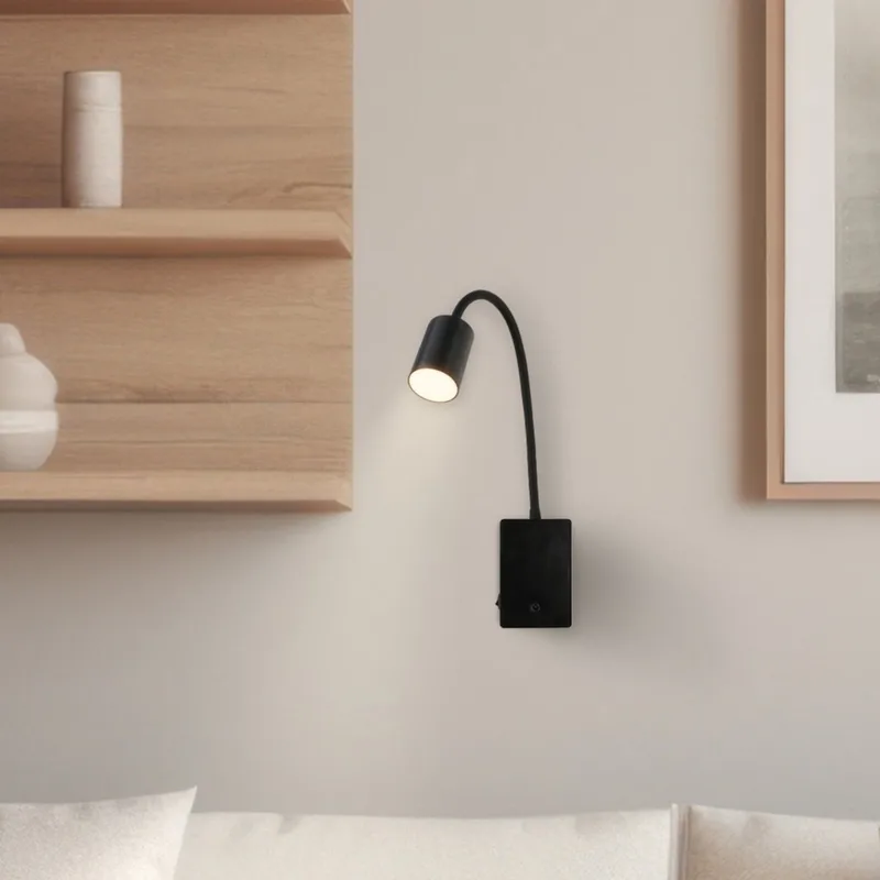 Smooth - Wandlamp oplaadbaar binnen - leeslamp op accu - dimbaar wandverlichting - USB-C - warm wit licht - 36 uur accu by Briloner in Black – product photo