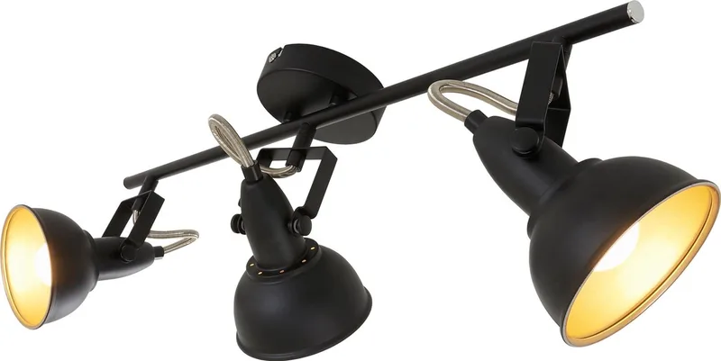 Leuchten Plafonnier vintage avec 3 spots pivotants en noir & or mat – Douille E14\, 40w max. – Idéal pour le salon ou la chambre à coucher de Briloner en Zwart-goud – photo produit
