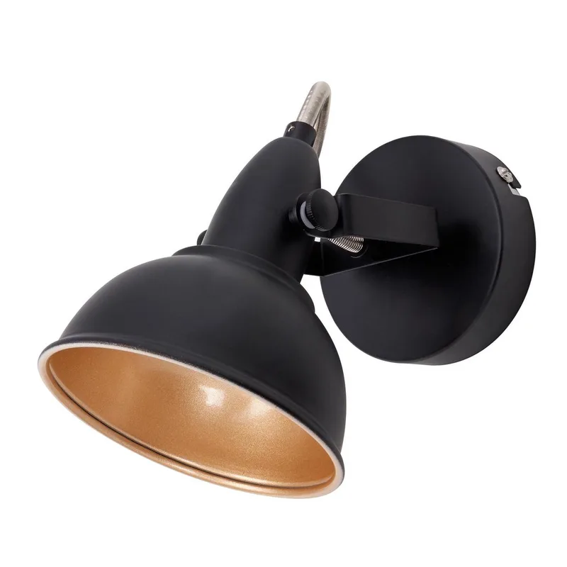 SOFT - wandlamp - plafond spot - 1 lichts - draai- en draaischijnwerper retro / vintage uitvoering - houder: E14 max. 40 Watt - metaal - 15,6 x 10 cm de Briloner en Zwart-goud – photo produit 1 sur 3