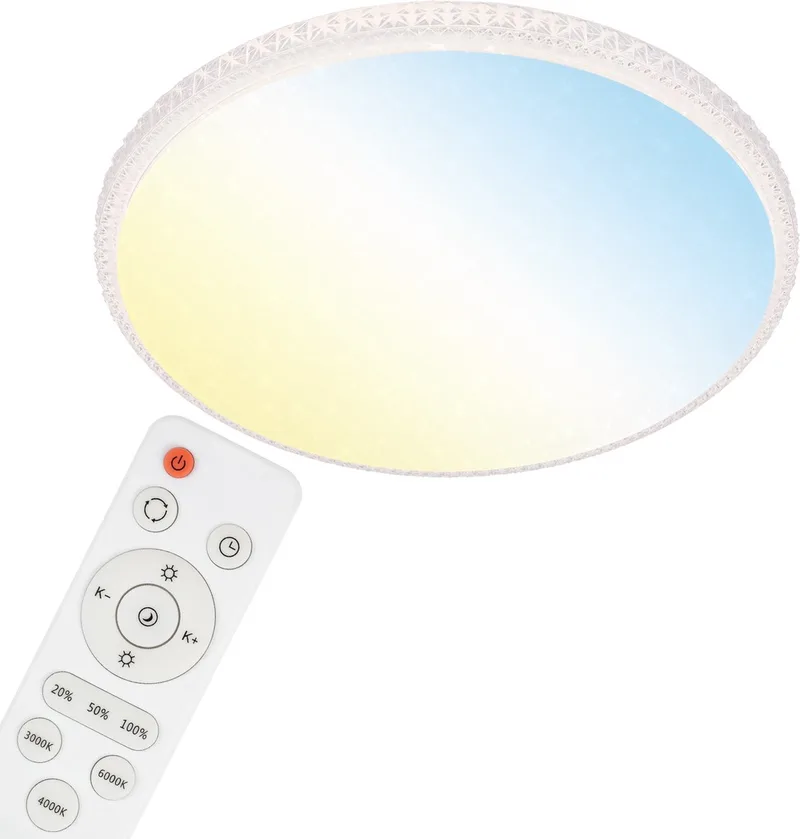 STYLE - Plafonnière - plafondlamp met sterdecor en transparante kristallen - plafondlamp dimbaar - incl. afstandsbediening - incl. nachtverlichting - timer & memory functie - Ø 59,5cm - LED - 48W 4.000lm de Briloner en Blanc – photo produit